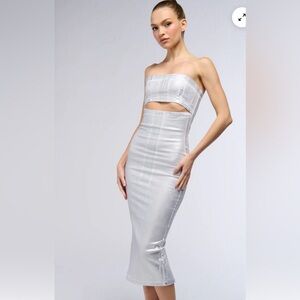 NWT Akira Iced Out Denim Coated Midi Dress S